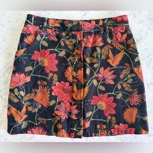 FARM RIO denim skirt with Red and Orange Floral Design